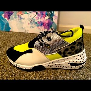 Neon yellow with leopard print platform sneakers